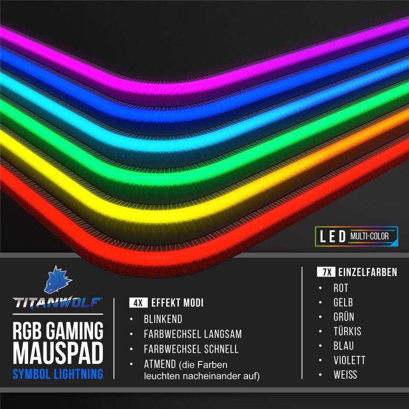 ماوس پد مخصوص بازی تایتان ولف RGB SYMBOL LIGHTNING سایز 800*1200