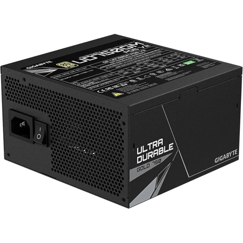 پاور 750 وات گیگابایت Gigabyte UD750GM V2 با نمای پشت پاور از پهلو