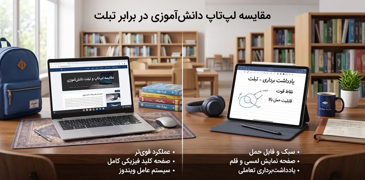 راهنمای خرید لپتاپ دانشجویی و دانشآموزی ۱۴۰۵؛ استوک و نو 3 مقایسه لپتاپ و تبلت دانش آموزی و دانشجویی
